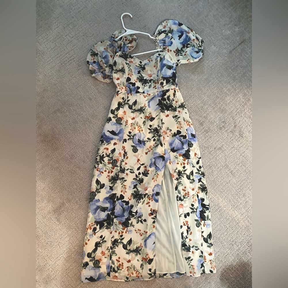 Abercrombie & Fitch Blue and Cream Floral Midi Dress